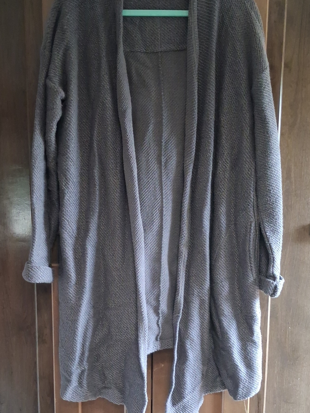 Women's Soft Surroundings Gray Open-Front Knit Cardigan Sweater